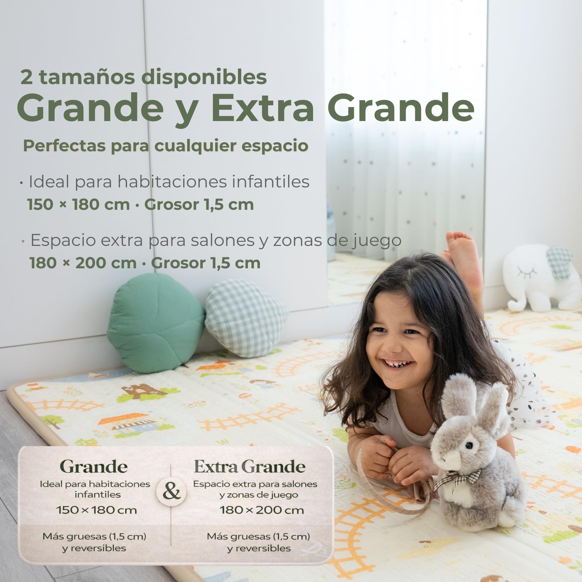 Alfombra Bebe Acolchada Plegable 150x180 cm – 1,5 cm XPE Extra Gruesa, Reversible y Antideslizante | Incluye Bolsa Premium y 20 Tarjetas Sensoriales – elematt