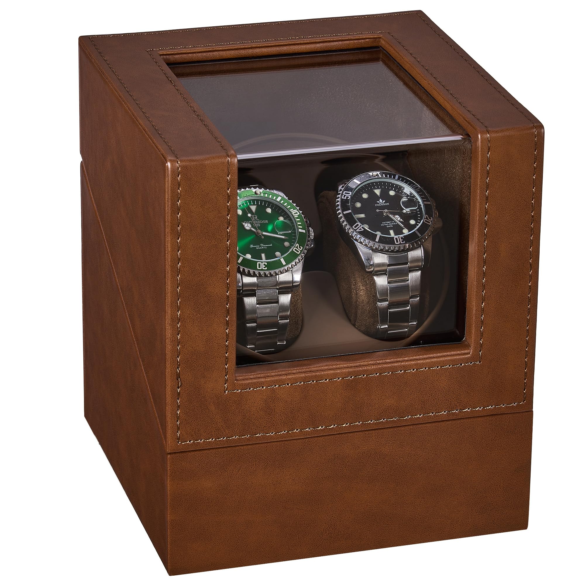 ANWBROAD Updated Double Watch Winder for Automatic Watches Watch Rotator with Super Quiet Motor Flexible Watch Pillows LED Backlight Watch Turner Watch Shaker 5 Modes Battery or USB UJWW001T