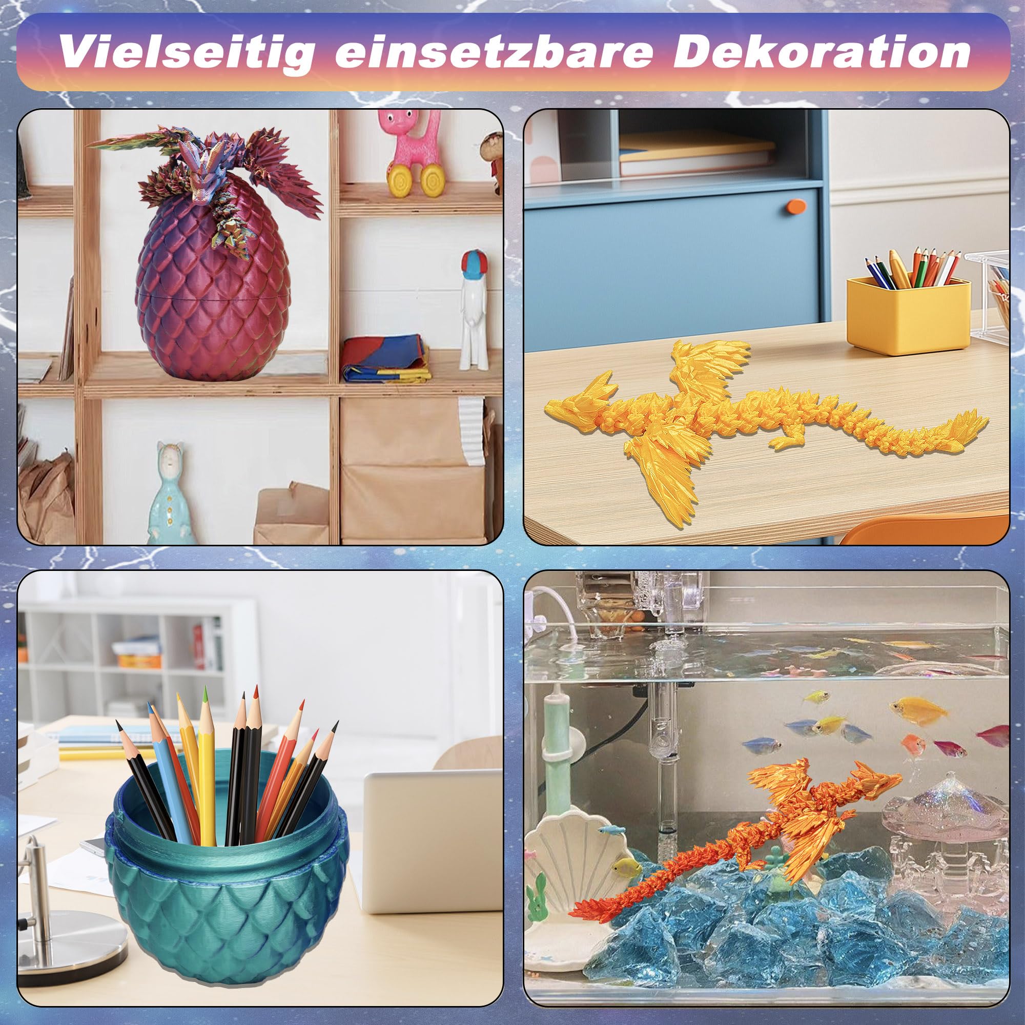 TaimeiMao Drago Stampato in 3D Nell'Uovo, Drago di Cristallo Articolato con Uovo di Drago, Diocattolo Articolato del Drago, Adatto per Auto, Erwachsene Kinder Geschenke Spielzeug (Bianco dorato