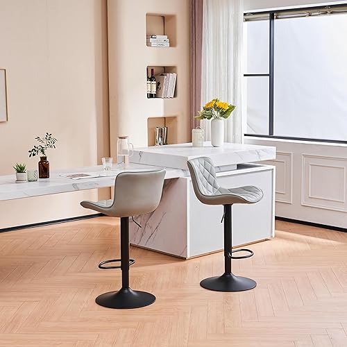 Miniatura 28 de YOUNUOKE Taburetes de bar de altura de mostrador para isla de cocina de 24 pulgadas, de metal, negro, juego de 2 taburetes giratorios ajustables con