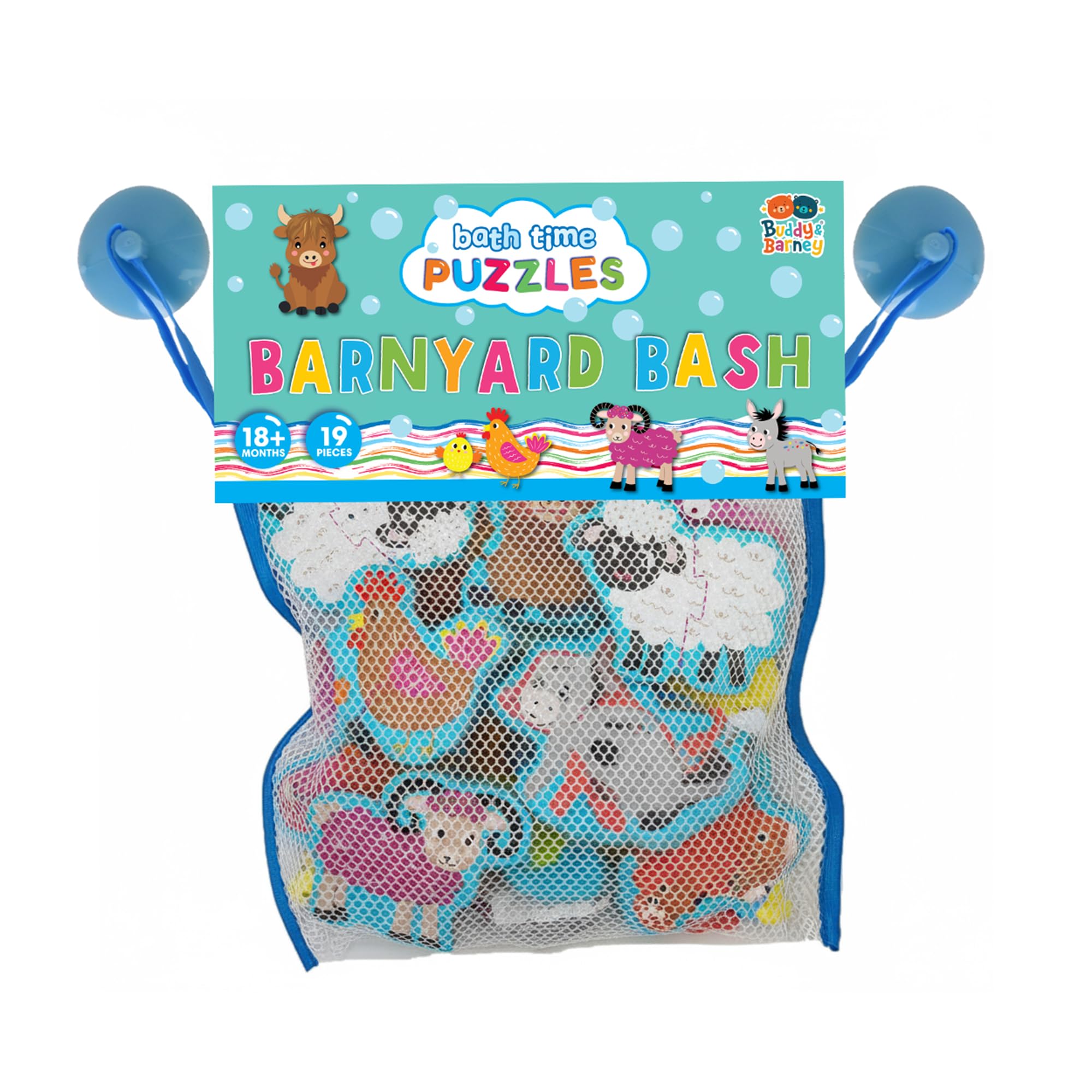 Buddy & Barney Barnyard Bash Bath Toys for Kids – EVA Foam Farm Animal Bath Puzzles, Floating Waterproof Bath Stickers for Toddlers Baby Boys Girls, Bath Play Set with Mesh Bag & Suction Pads