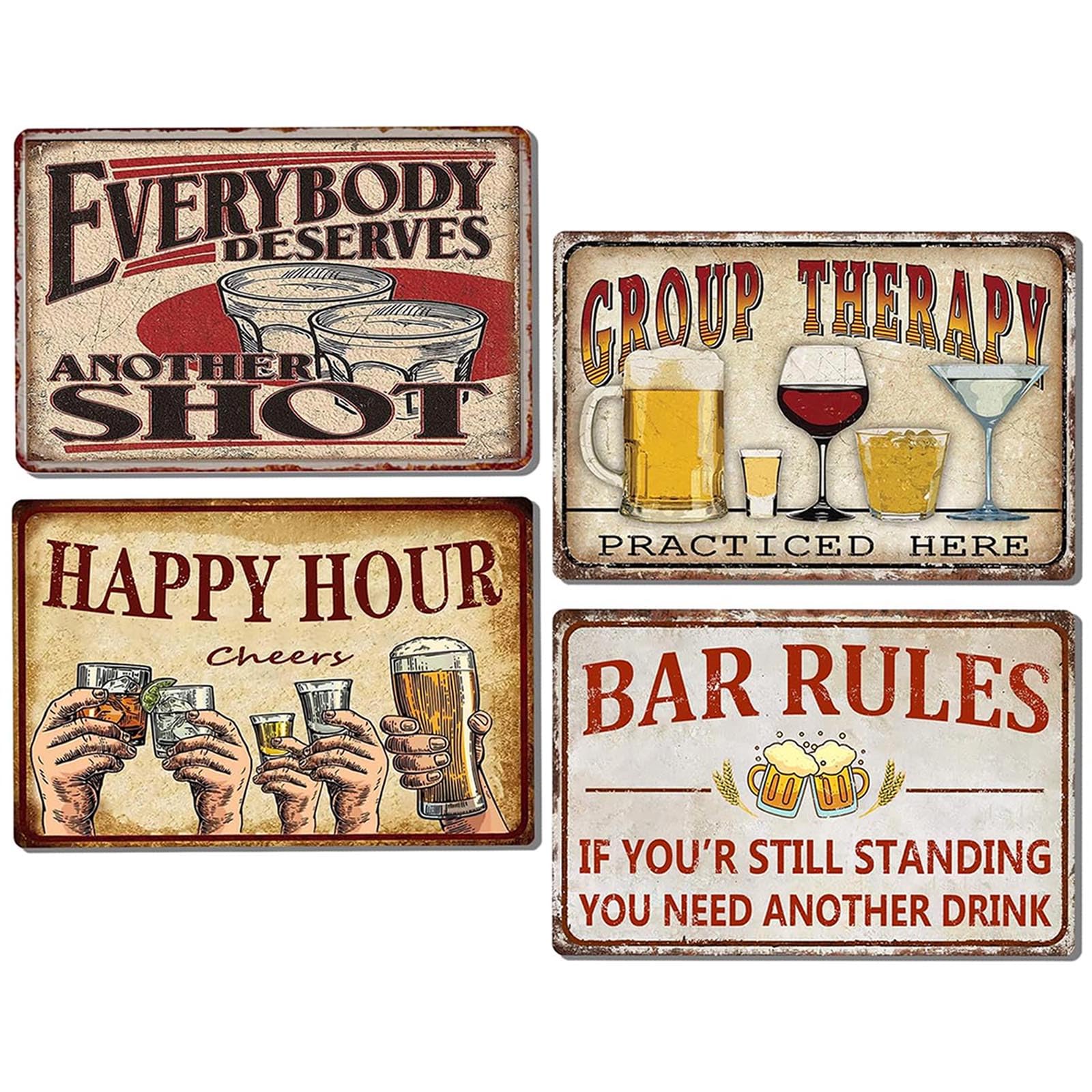 Funny Bar Signs For Home Bar Decor Bar Rules Tin Signs Vintage Happy Hour Sign Man Cave Decorations Coffee Pub Wall Art Poster 4 Pieces Metal Sign