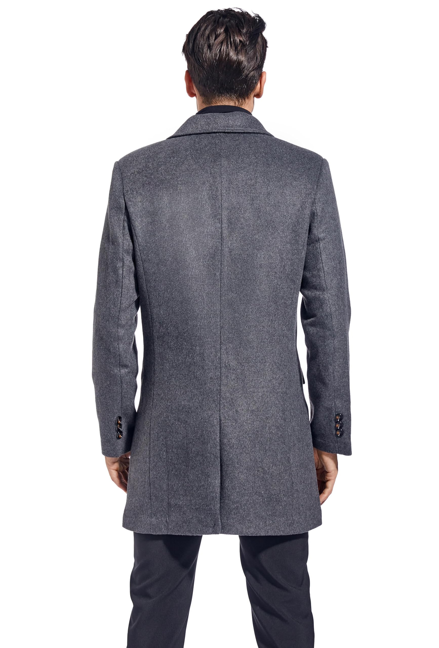 Minibee - Abrigo Largo de Lana para Hombre con Doble Pecho, Ajuste Entallado, Chaqueta de Negocios - Gris - Large