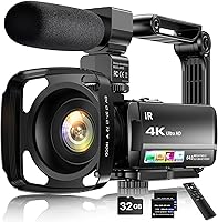 FJFJOPK 4K 64MP Vlogging Camcorder: 18X Zoom, IR Night Vision, Stabilizer, External Mic, Touch Screen for YouTube