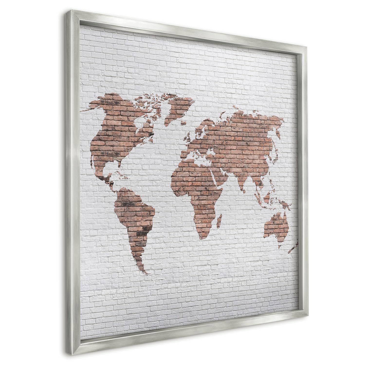 Tableau Magnétique en Métal 50x50 cm | Cadre Argenté | Carte En Briques