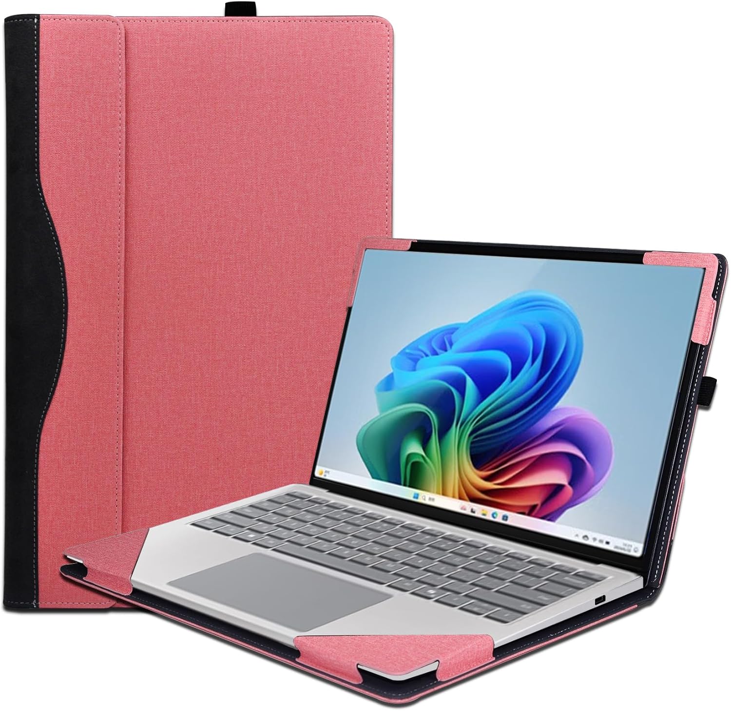 13.8 inch Laptop Case Cover for Microsoft Surface Laptop 7,PU Leather Notebook PC Separable Protection Sleeve with Pen Holder(Pink, 13.8 inch)