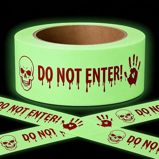 Glow in the Dark Halloween Decorations Caution Tape, 2 in x 32.8 Ft