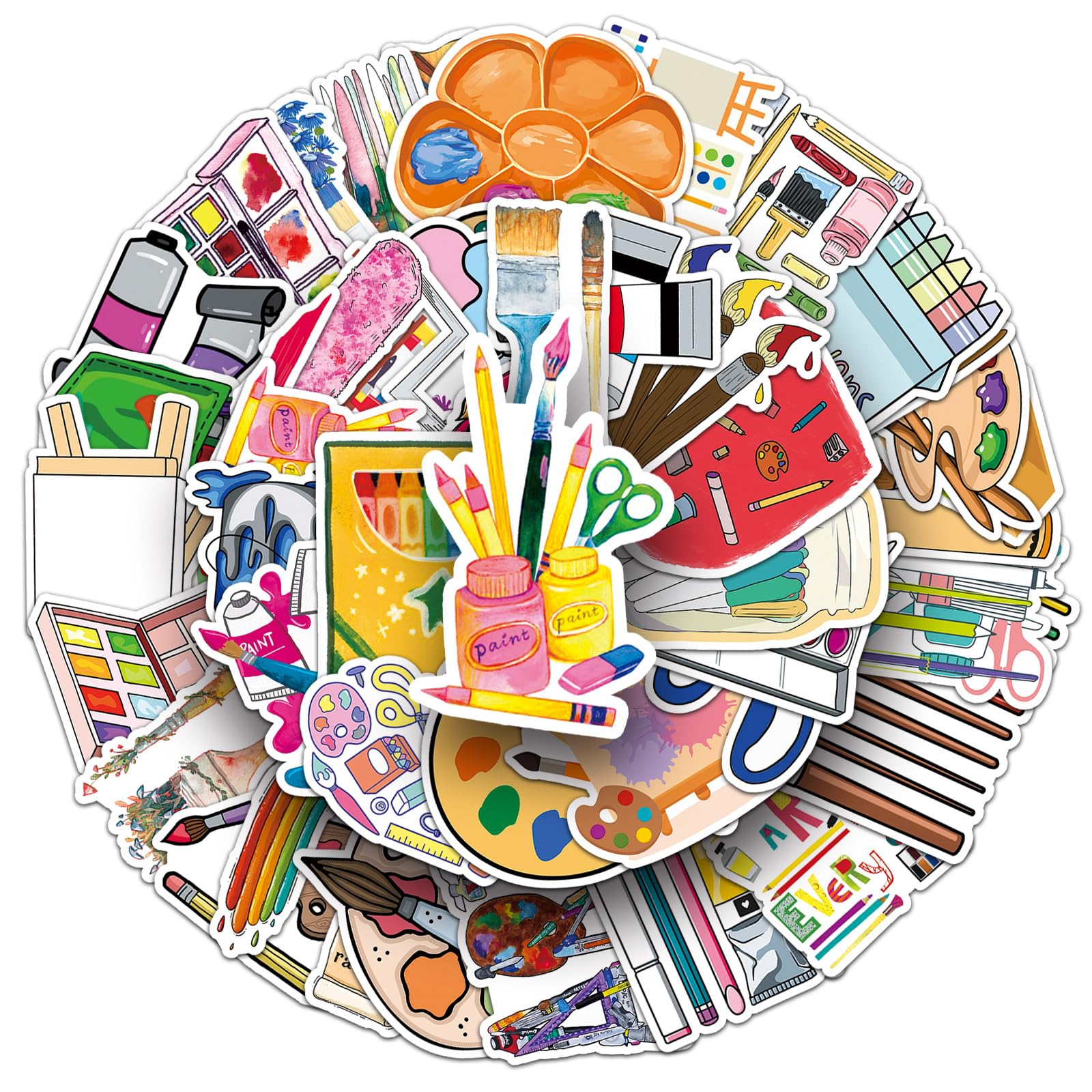 50 Packs Painting Tools Stickers Water Bottles Laptop Phone Computer Guitar Skateboard Painting Tools Vinyl Sticker Waterproof Aesthetic Trendy Decals for Kids Teens Girls Adults