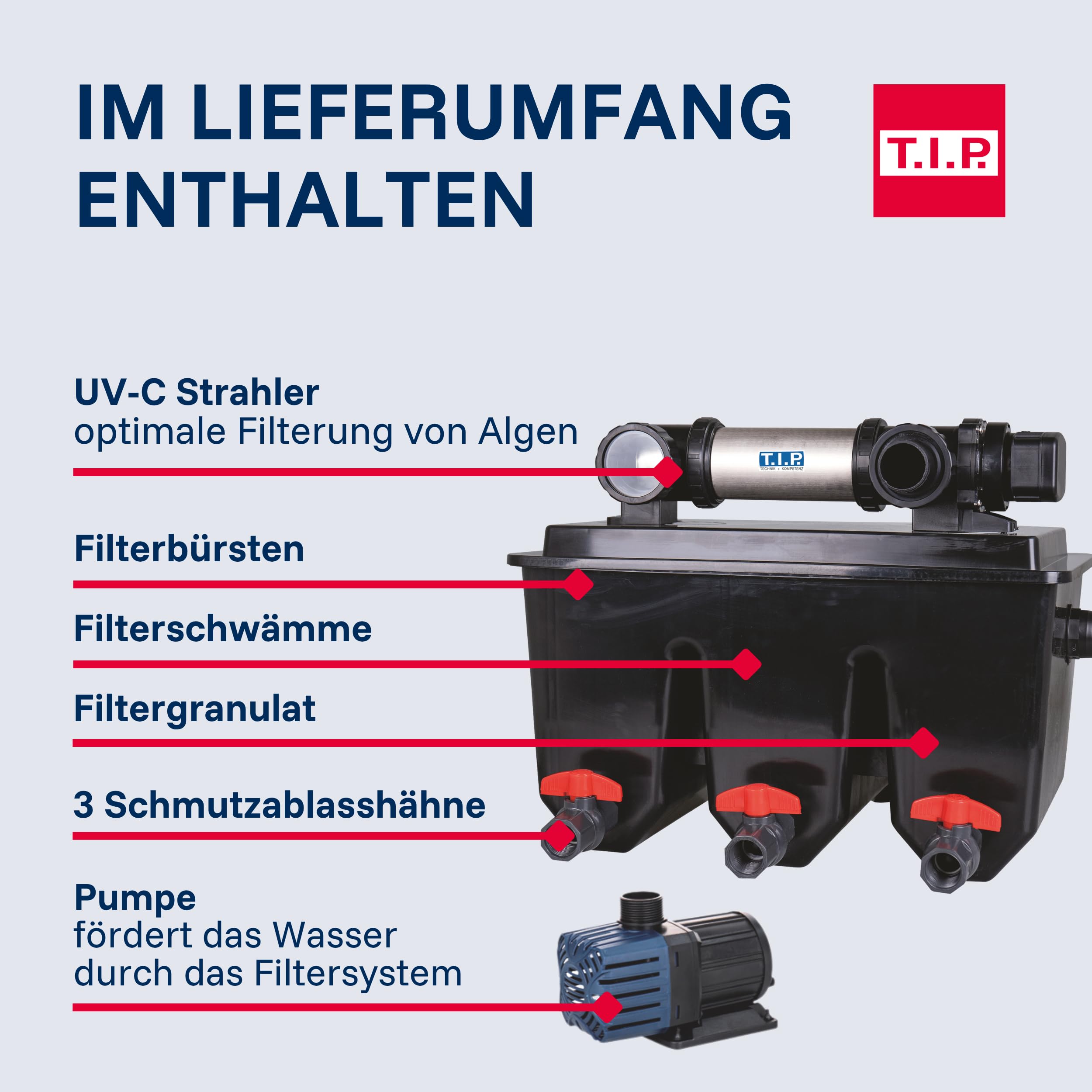 T.I.P. Profi Teichfilter - Teichaußenfilter-Set (30.000l Teichvolumen, up-and-down-Technologie, UV-C 24W, Mehrkammersystem, inkl. Pumpe, UV-C Strahler, Filtermaterial) MTS 30000 UV 24 INOX, 30288