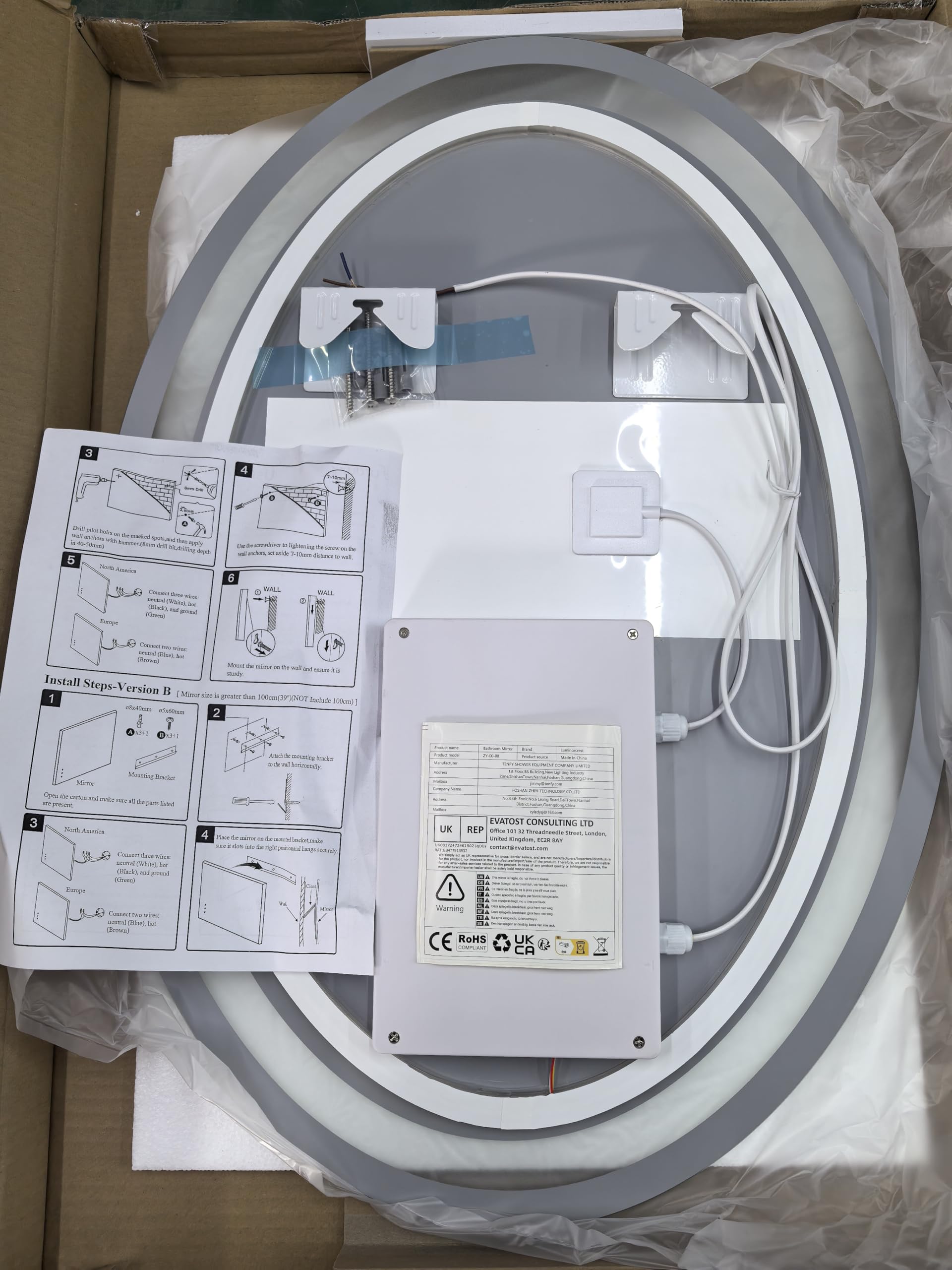 70x90 cm Ovaler LED-Badezimmerspiegel Beleuchtet Wandmontage