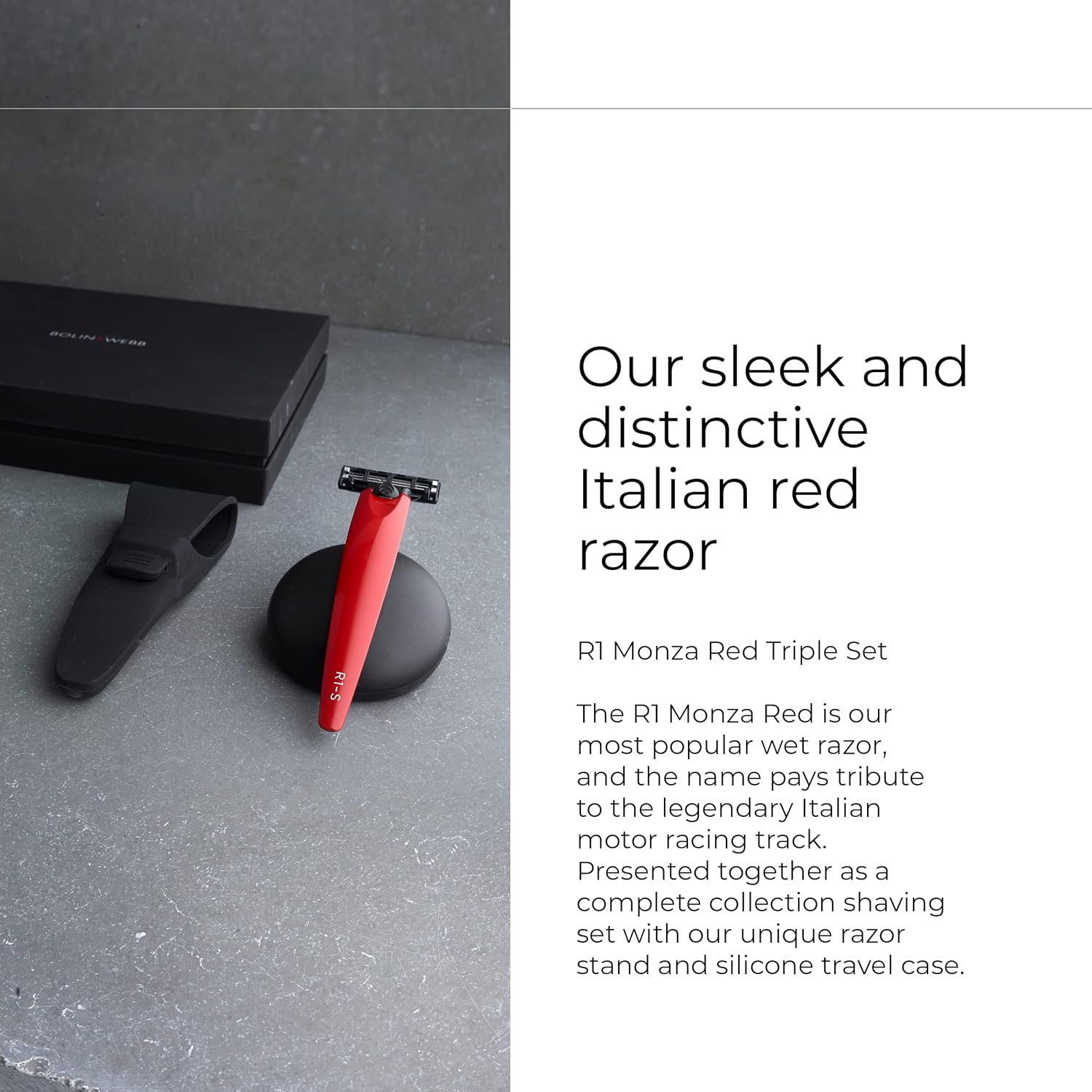 Bolin Webb Handle in Monza Red with Razor Stand and Waterproof Travel Case. Fitted with Gillette Mach3 Blade Cartridge Technology. Award Winning Razors for Men - Made in England. (Red)
