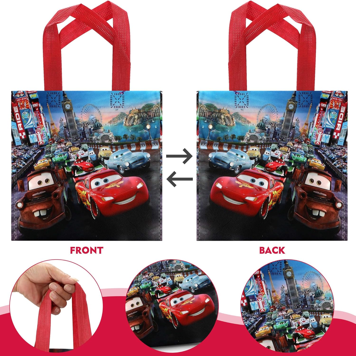 Latwerd 24 Pack Car Party Favor Bags - 8.6" Reusable Mini Tote Goodie Canvas bag for Kids Birthday Party Supplies