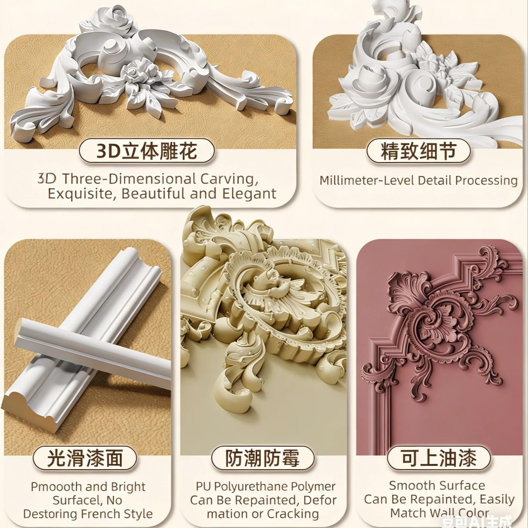 Stili multipli Decorazione della casa Soffitto in PU Profili for facciate continue Modanatura degli angoli parete angolare cornice(20.7x10.4cm)