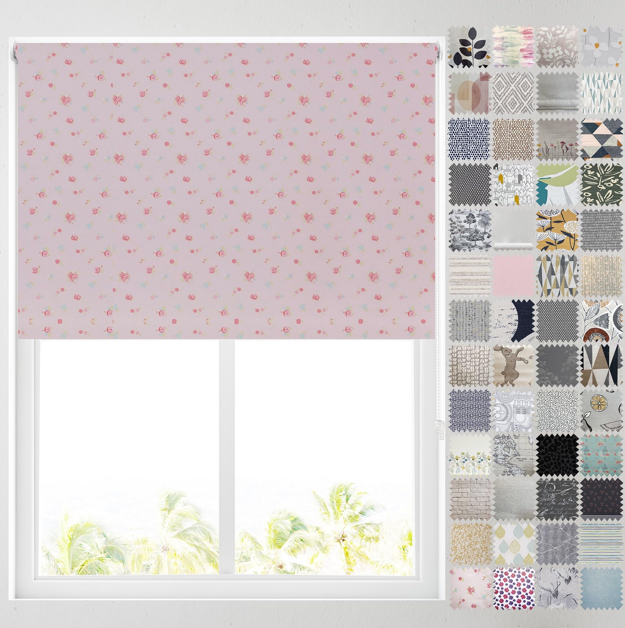 Barnes Blinds - Blackout Pattern Roller Blinds for Windows, Custom Cut to Size - Thermal Fabric Durable Fittings Easy Fit (Pink Flowers 61cm)