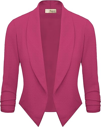 Miniatura 2 de Hybrid & Company Cárdigan Ligero de Frente Abierto Clásica Manga Fruncida Trabajo Oficina Blazer Chaquetas de Traje