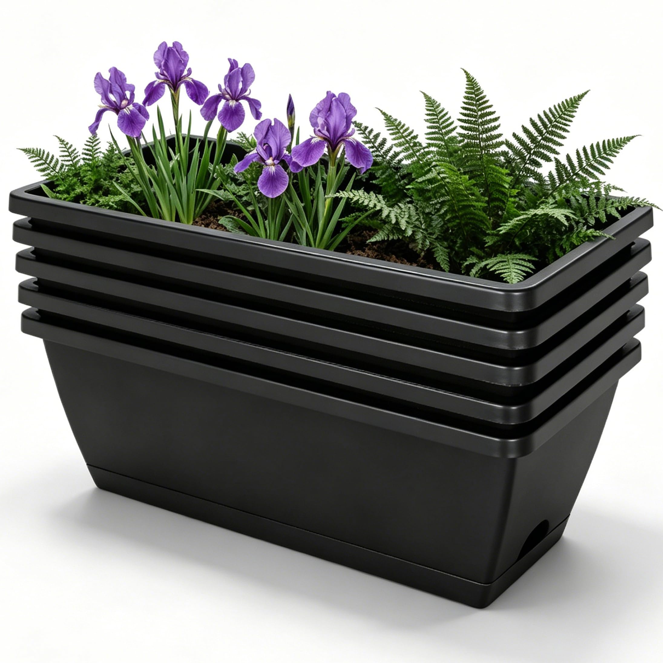 Jardinière de fenêtre robuste lot de 5 bacs rectangulaires avec plateaux de drainage pour fleurs
