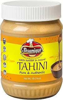Sesamique Kosher Tahini,16 oz -100% Pure Ground & Roasted Sesame, Vegan, Non-GMO, No Additives, No Preservatives, No Added Sugar, BPA-Free Jar, Made in USA