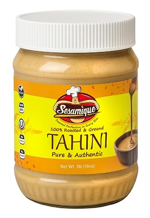 Sesamique Kosher Tahini,16 oz -100% Pure Ground & Roasted Sesame, Vegan, Non-GMO, No Additives, No Preservatives, No Added Sugar, BPA-Free Jar, Made in USA