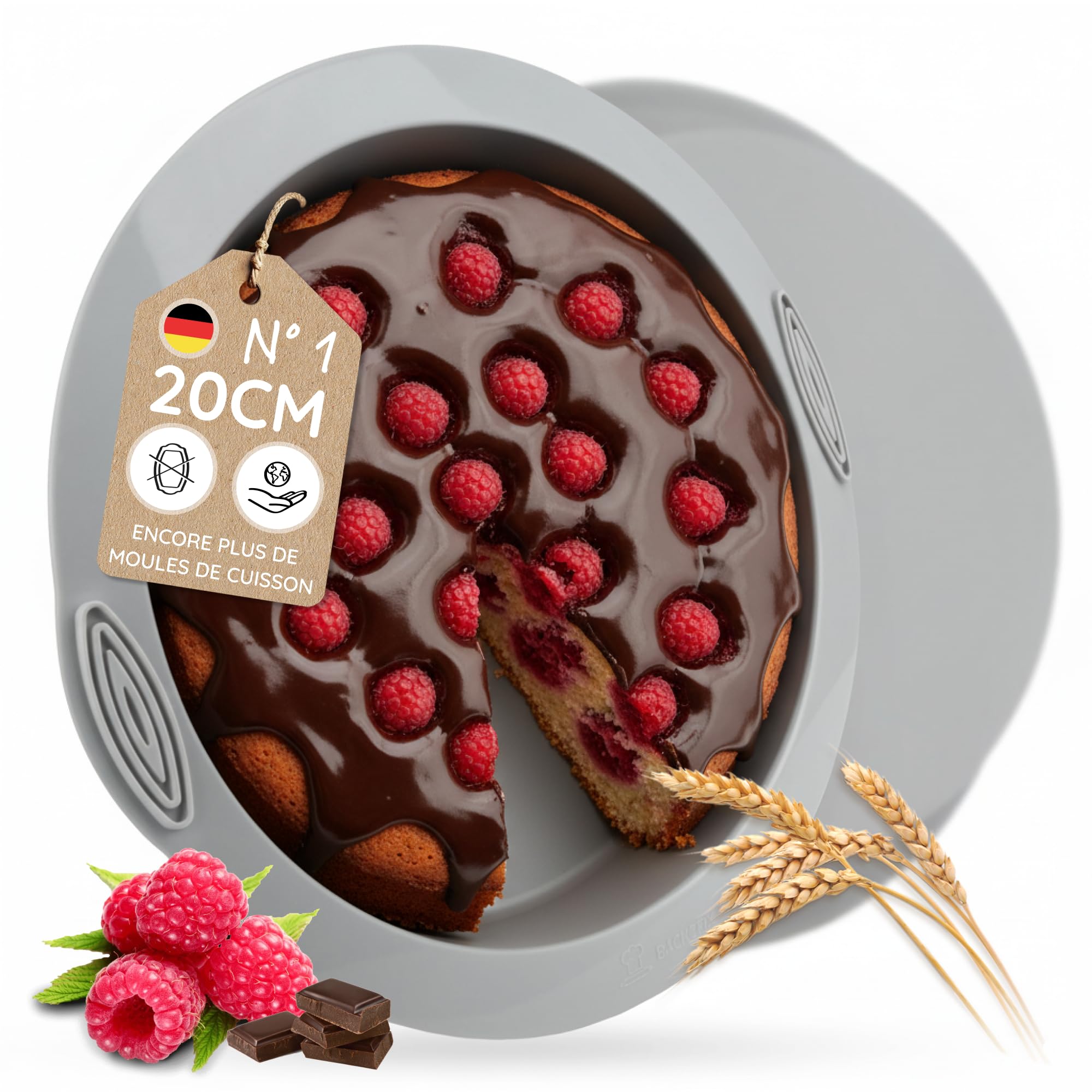 Backefix Backform 20 cm rond Ø Kuchenform Silikon rond | anti-haftend sans einfetten flexible, pour Tortenboden ou als Auflaufform | altbewährt, sain, sans BPA, lebensmittelecht | gris