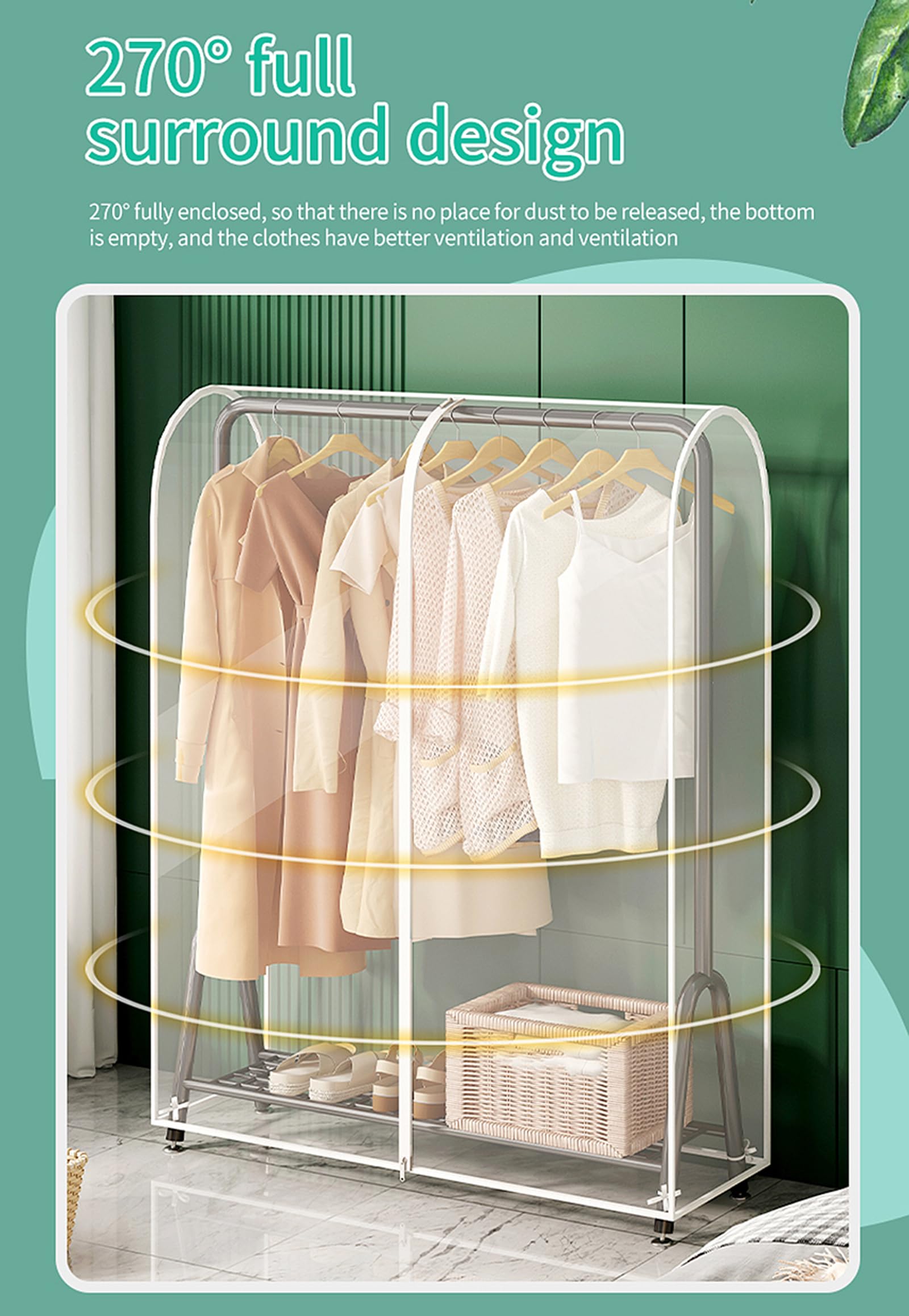 Funda para Ropa Transparente Impermeable A Prueba De Polvo Percha Funda Protectoacenamiento De Ropa Cremallera Bolsas para Ropa para Perchero para Colgar Ropa, 50 x 150 x 150 cm,Transparente