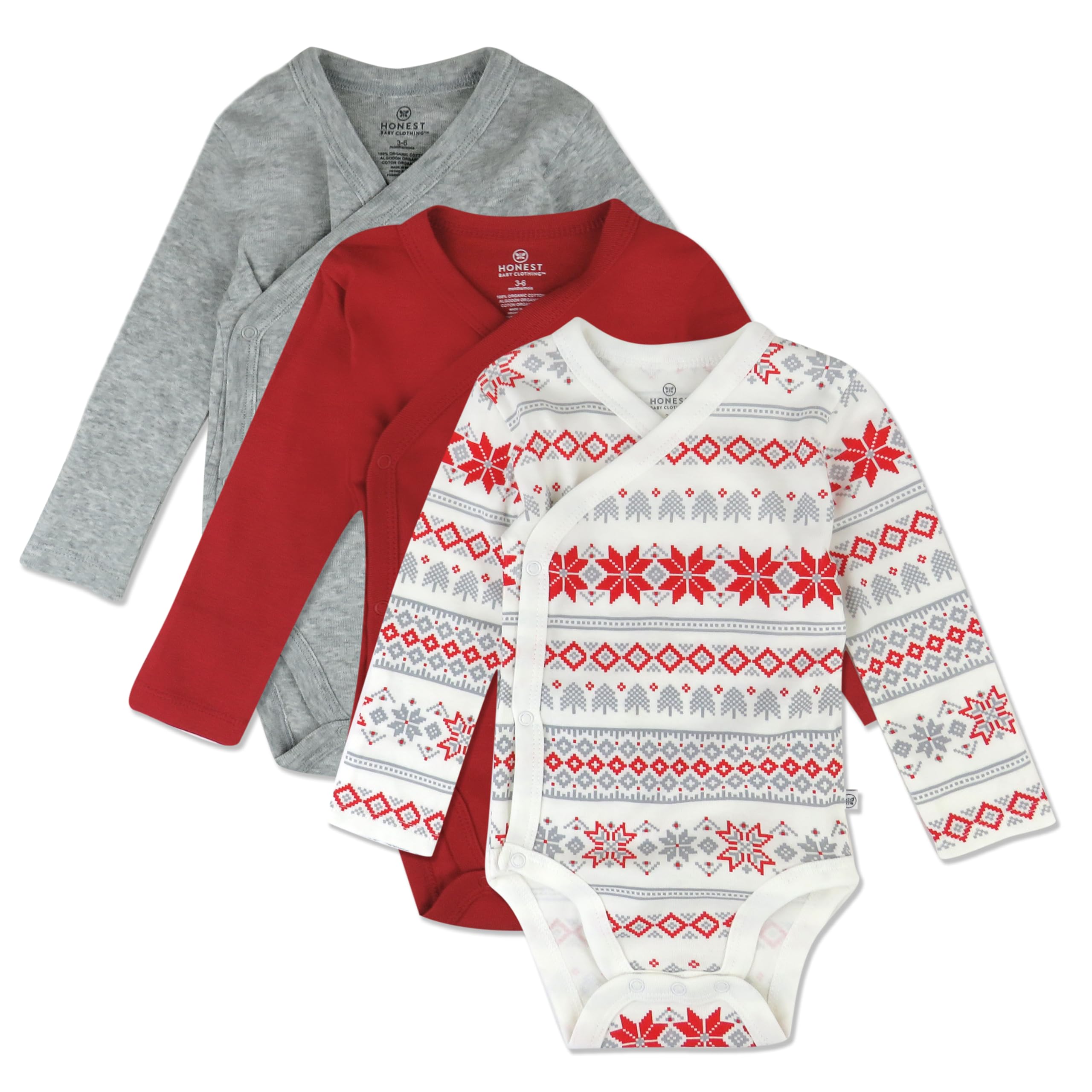 HonestBaby Pack de 3 Kimono de Manga Larga Body Body de Algodón Orgánico para Niños Niños Niñas Unisex Camiseta para Bebés y Niños Pequeños Unisex