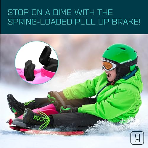 Miniatura 6 de Trineo de nieve para niños y adultos - Trineo de trineo, rueda de dirección de giro fácil, asiento antideslizante, freno de tracción, trineos de