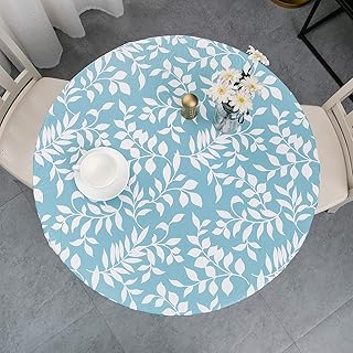 Pioggia Round Vinyl Fitted Tablecloth with Flannel Backing Elastic Table Cloth Waterproof Oil-Proof Plastic Table Cover Best for 37"-44" Round