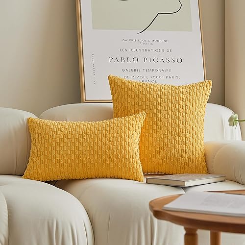 Miniatura 4 de Kevin Textile - Juego de 2 fundas decorativas cuadradas para cojines, pana suave, moderno estilo campestre bohemio a rayas, decorar hogar, sofá,