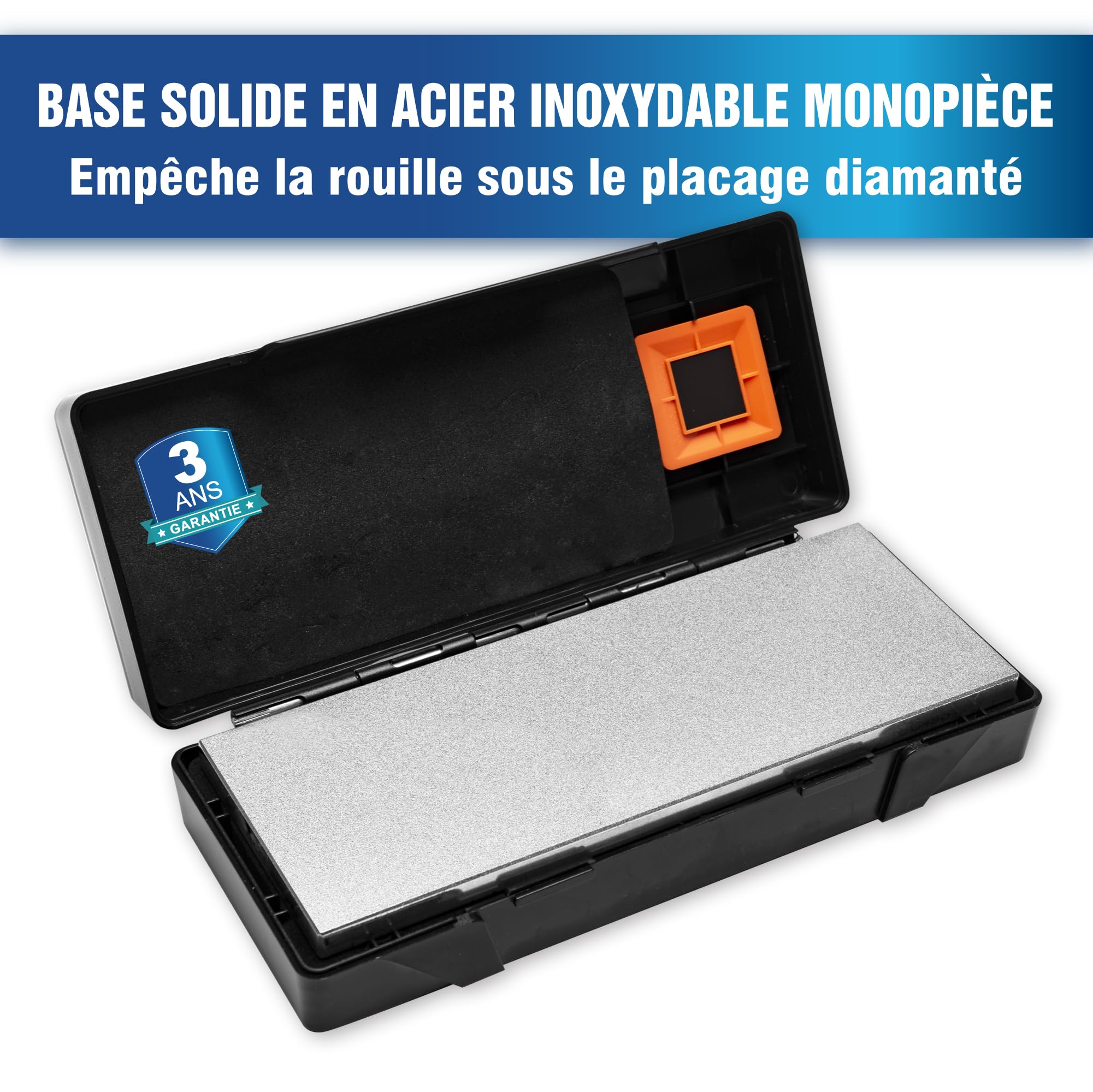 SHARPAL 162N Pierre à aiguiser diamant avec boîte de rangement, double grain, grossier/extra fin, aiguiseur de couteau diamant avec base antidérapante et guide d'angle (20,3 cm x 7,6 cm)