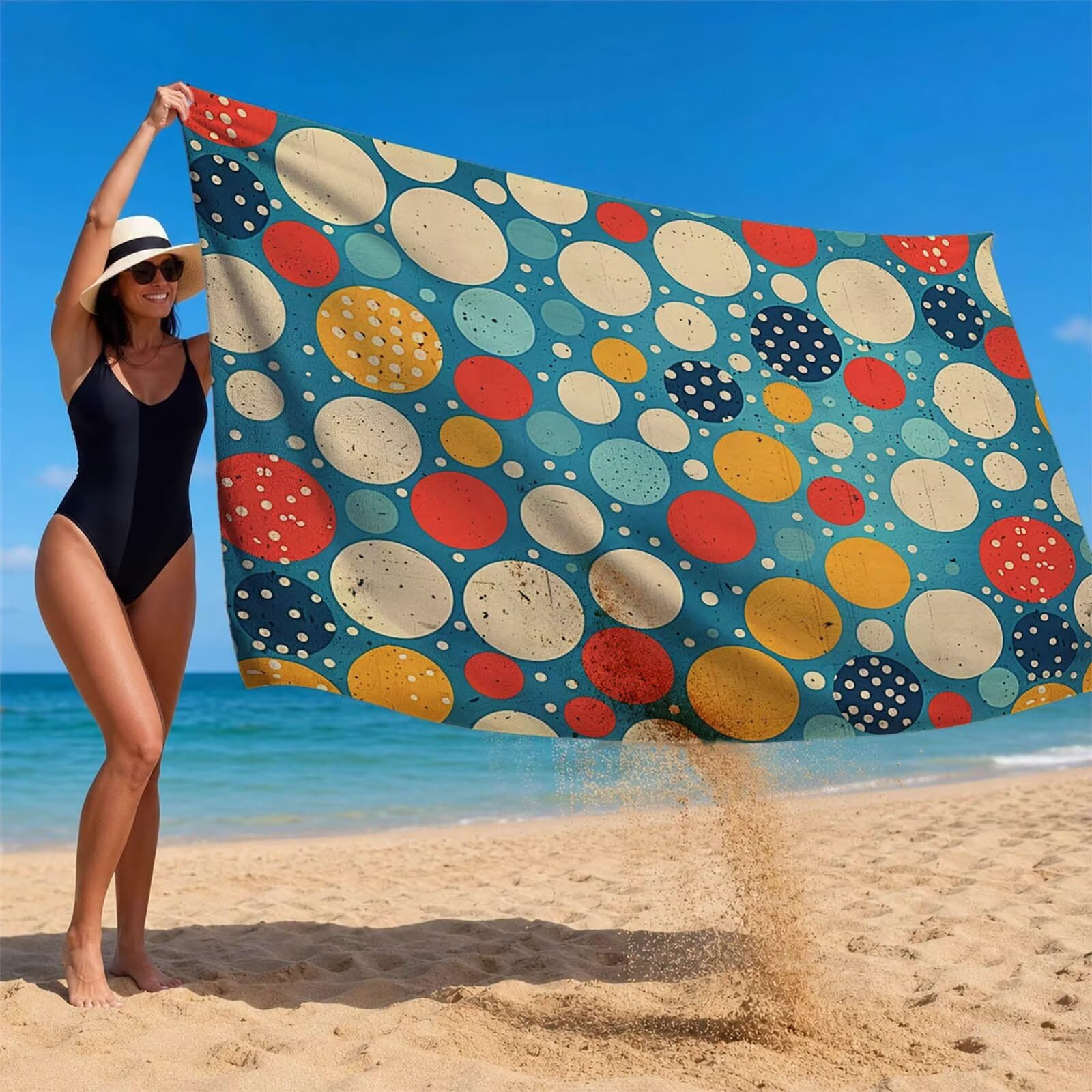Toalla Playa Grande 220x160 Vacaciones Accesorios Viaje, Toalla Playa Redondo Suave Cómodo Secado Rápido, Sencillez Toallas Baño Grandes 160 x 220cm para Yoga Fitness Natación Sauna Baño XTLS-1706
