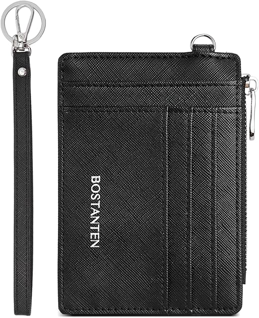 BOSTANTEN Mały portfel damski, skóra PU, etui na karty kredytowe, ochrona RFID, portfel damski z kieszenią na monety, mini portmonetka na karty, Slim Wallet, czarny