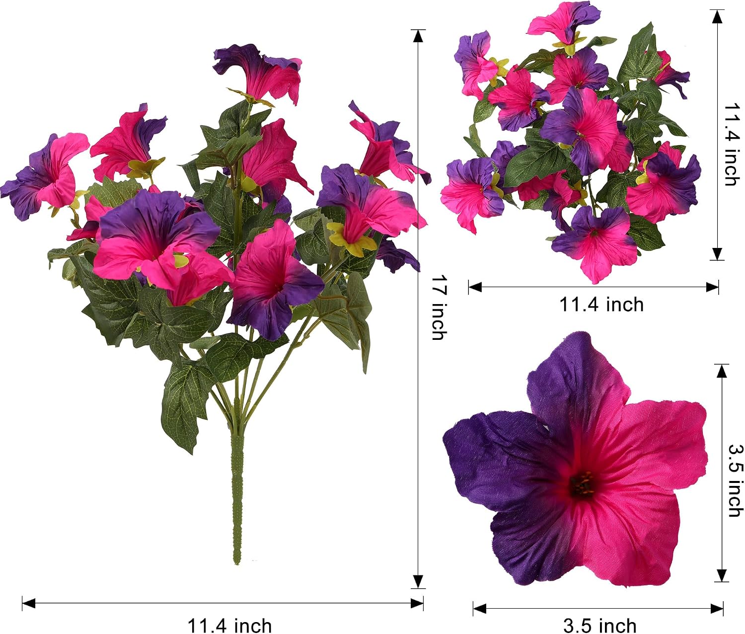 Artificial Fake Flowers Plants for Outdoor Decoration, 4PCS Faux Petunias Silk Flower UV Resistant No Fade for Home Outside Garden Balcony Yard Porch Realistic Indoor Decor (PinkPurple)