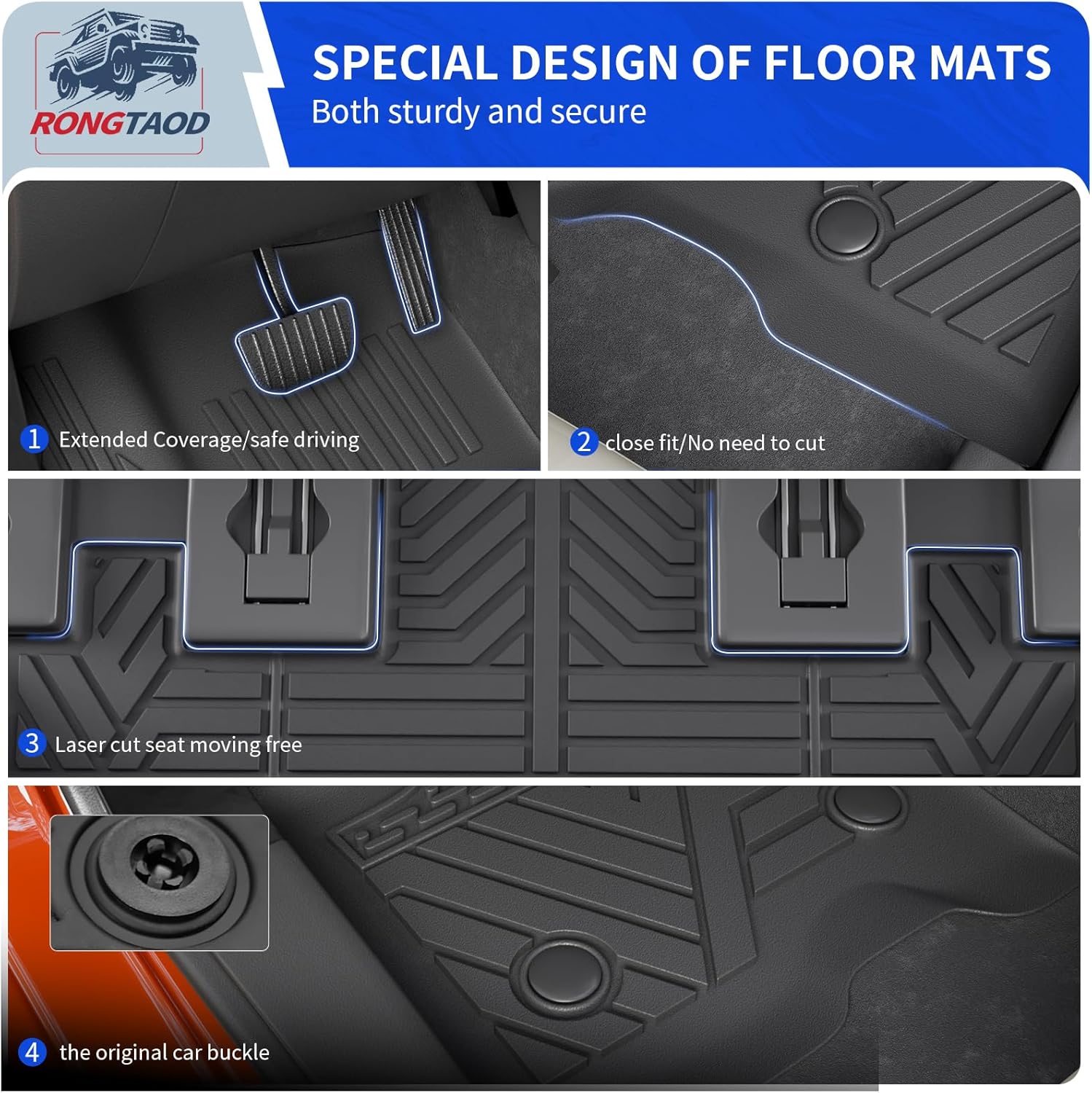 Rongtaod 7 Seats Floor Mats Compatible with 2021-2025 2026 Chevrolet Tahoe GMC Yukon Cargo Liner Trunk Mat Back Seat Cover Protector All Weather Chevy Tahoe Accessories (Floor Mats+Cargo Mat)
