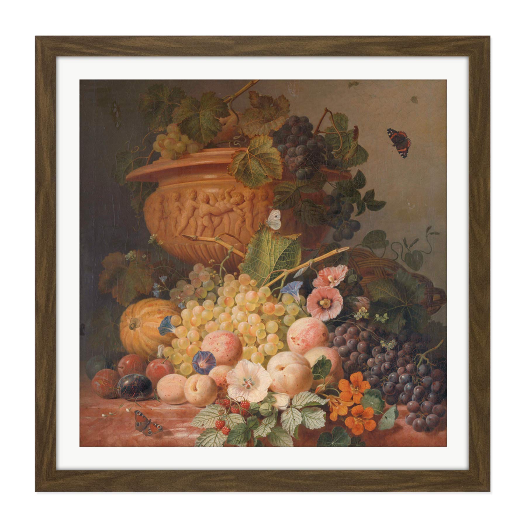 Artery8 Eelkema Still Life With Flowers And Fruit Painting Square Wooden Framed Wall Art Print Picture 16X16 Inch