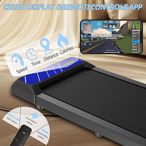Miniatura 6 de Caminadora con inclinación, caminadora debajo del escritorio para oficina en casa, almohadilla plegable compacta de 2.5 HP, capacidad de 265 libras,