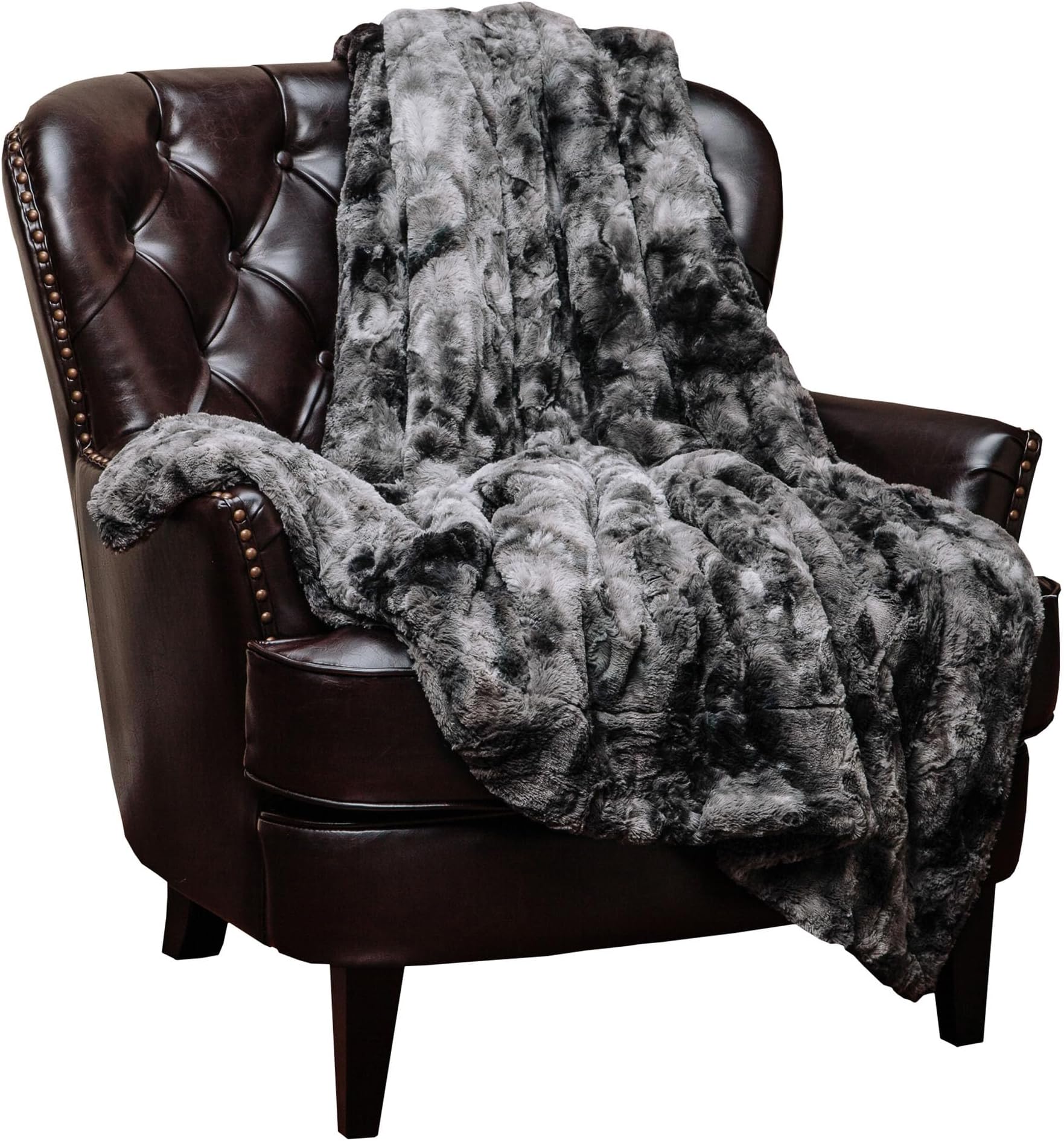Chanasya Wolf Faux Fur Throw Blanket - Soft, Fuzzy Sherpa & Minky Throw Blanket - for Bed or Couch - 50" x 65” - Gray