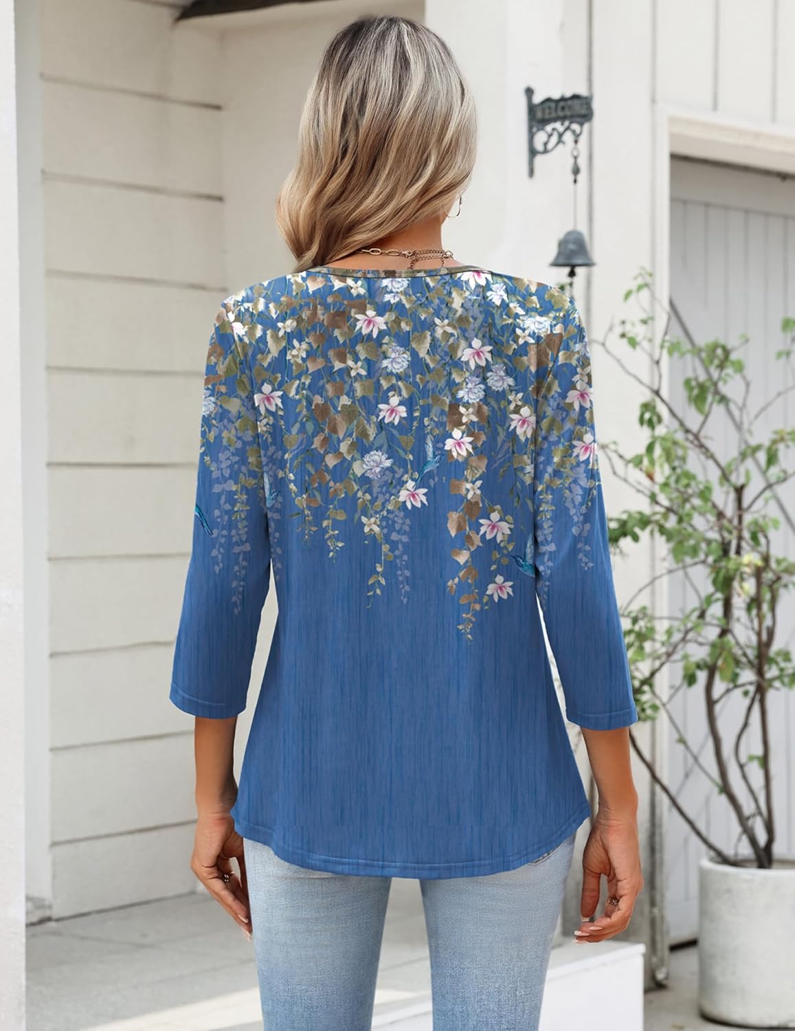 Zeagoo Womens 3/4 Length Sleeve Tops V Neck Dressy Casual T Shirts Pleated Business Work Blouses Basic Tees S-3XL - Image 5