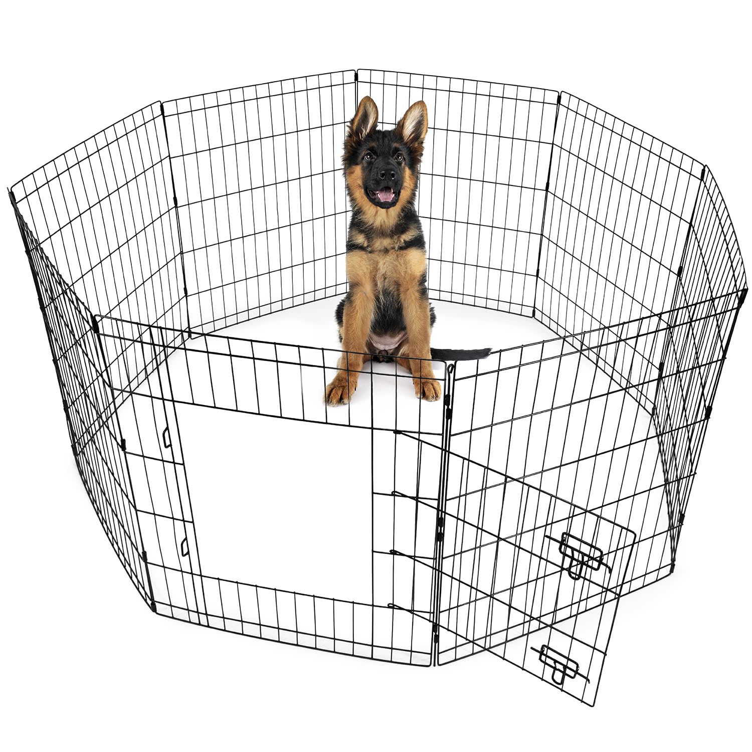 Dog Crates+ 8 Panel Dog Playpen, Medium (76cm), Black