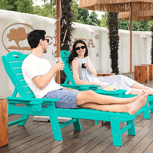 Miniatura 86 de Silla de Descanso para Exteriores, Silla de Descanso Chaise Lounge de Gran Tamaño con 5 Posiciones, HDPE, Silla de Descanso para Patio con Ruedas