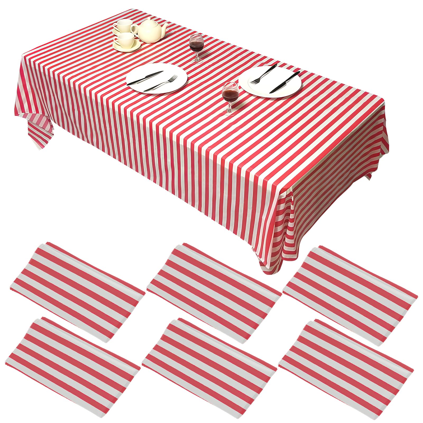 6 Pieces Red Striped Tablecloth Wedding Disposable Plastic 108 x 54 Inch Table Decor Red White Striped Design Tablecloth Elegant Decor for Indoor Family Dinner Outdoor Banquet Parties Celebrations