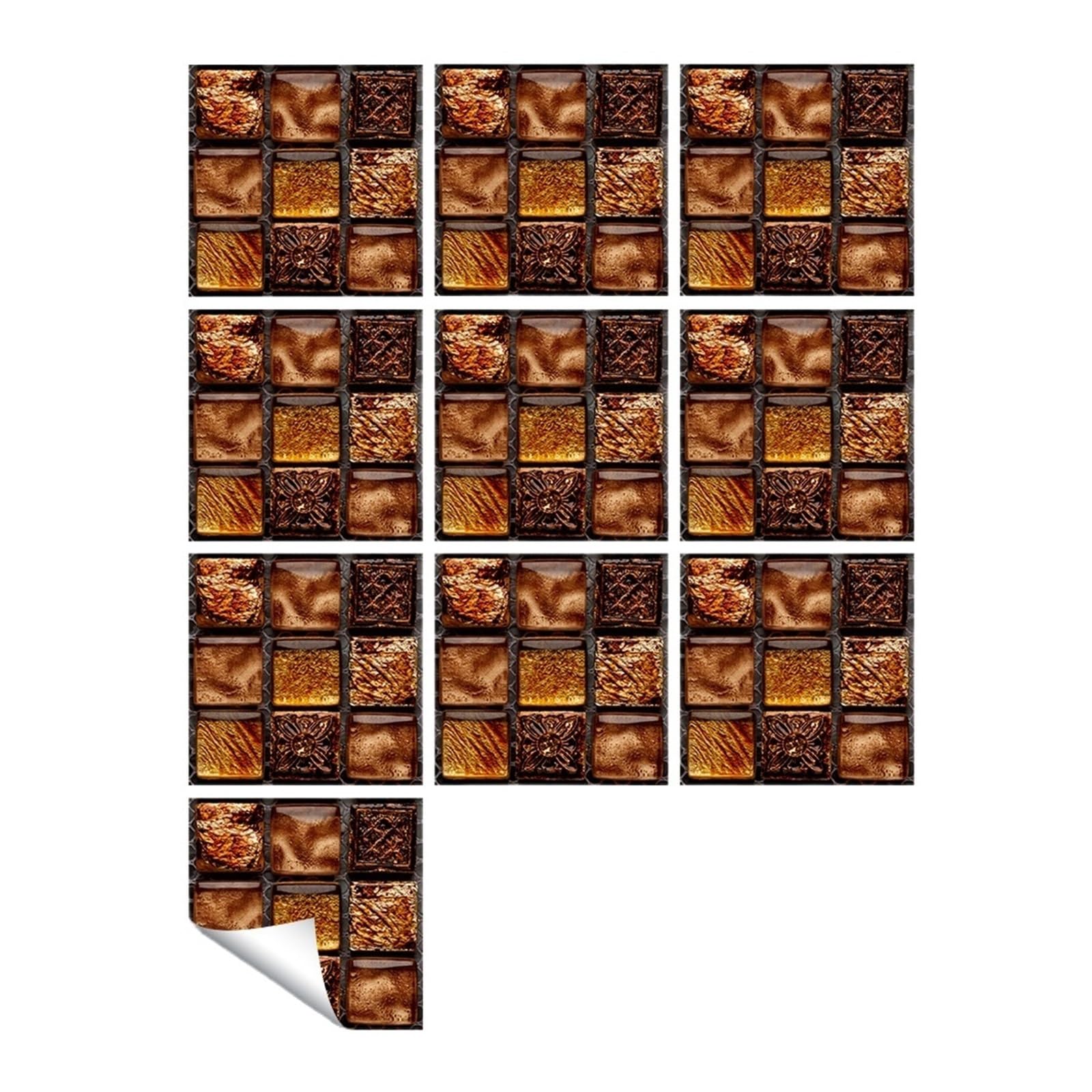 Mosaic Marble Effect Tile Stickers, Waterproof Simulation Mosaic Wall Stickers 10x10cm, Removable Decals for Home Decor(Color 1,10x10cm 10pcs)