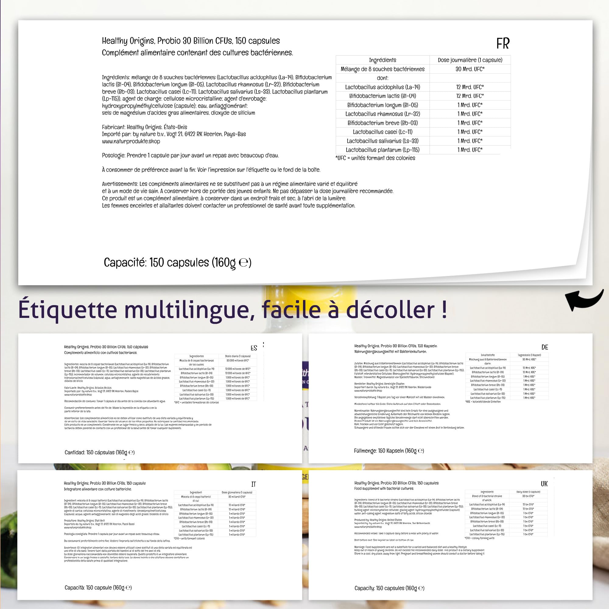 Healthy Origins, Probi, 8 Souches Bactériennes, 30 Milliards de Cultures Bactériennes par Capsule, 150 Capsules, Sans Soja, Végétarien, Sans Gluten, Sans OGM