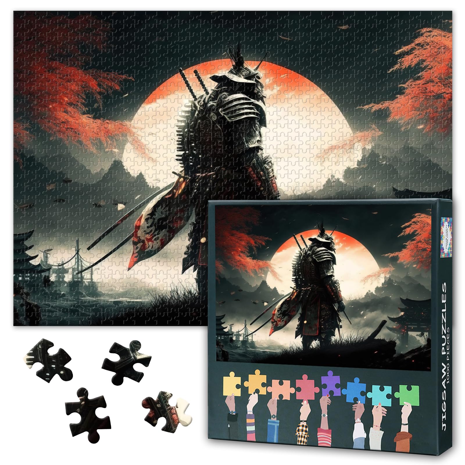 Samurai Warrior-1000 Piece Jigsaw Puzzle for Adults Unique Piece Design Futuristic Samurai for Puzzle Animals Enthusiasts - Finished Size is 27.5"x19.6"/70 * 50cm — image 1