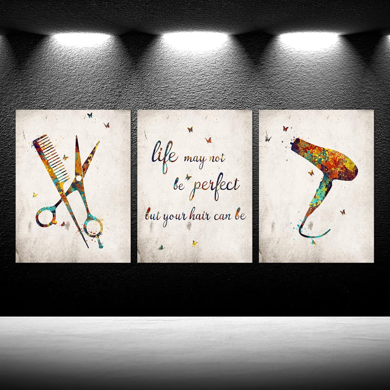 Canvas Set of 3 Hair Salon Wall Art Beauty Salon Pictures Wall Decor Fashion Posters Giclee Prints Vintage Vanity Makeup Wall Painting for Beauty Room Sutdio Shop Framed Artwork 12x16inchx3pcs