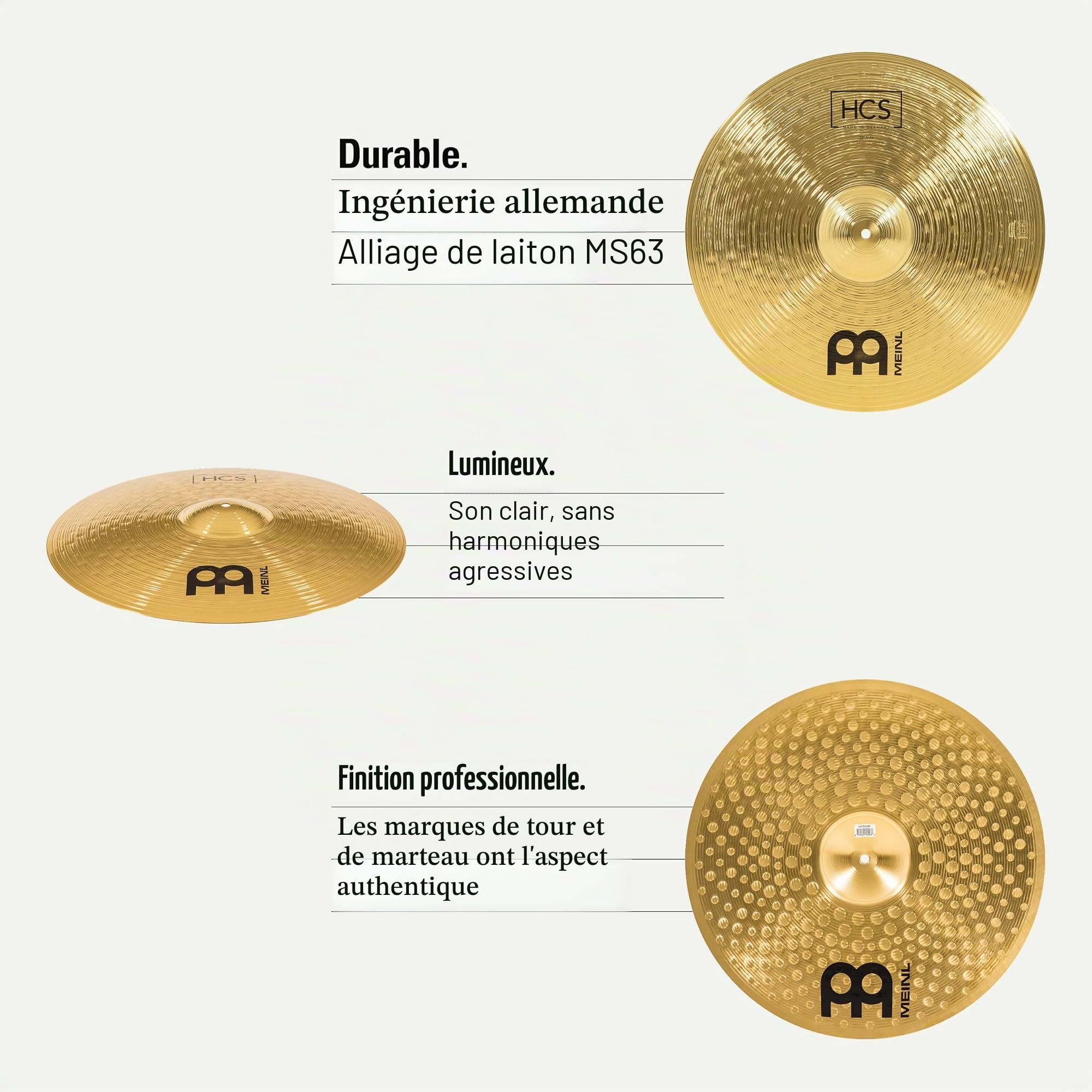 Meinl Cymbals HCS Cymbale Ride 20 pouces (50,80cm) pour Batterie – Finition Traditionelle en Laiton, fabriquée en Allemagne (HCS20R)