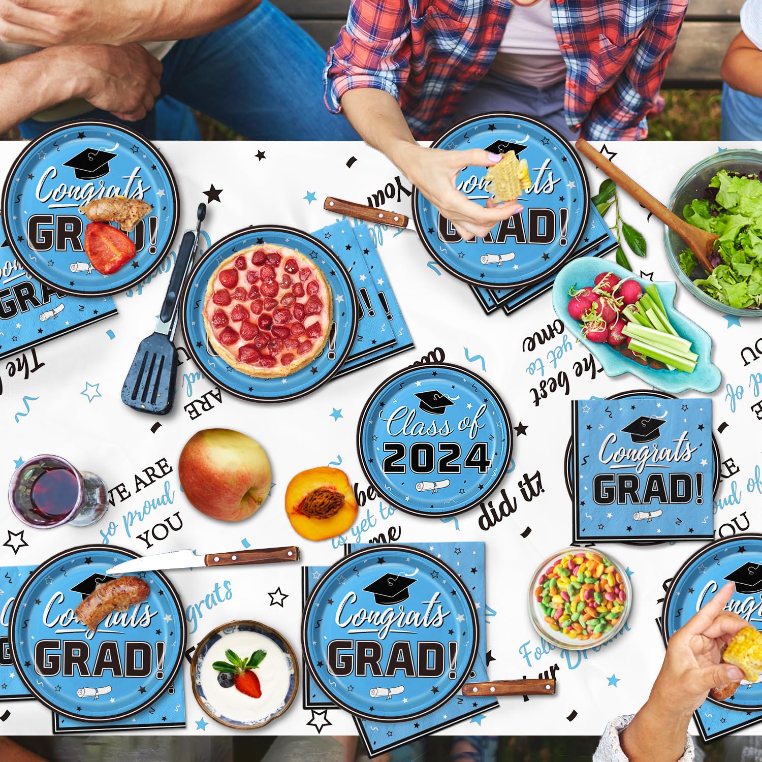2025 Blue Graduation Party Supplies Kit - 25-Person Dinnerware Set With Plates, Cups, Napkins & Banner