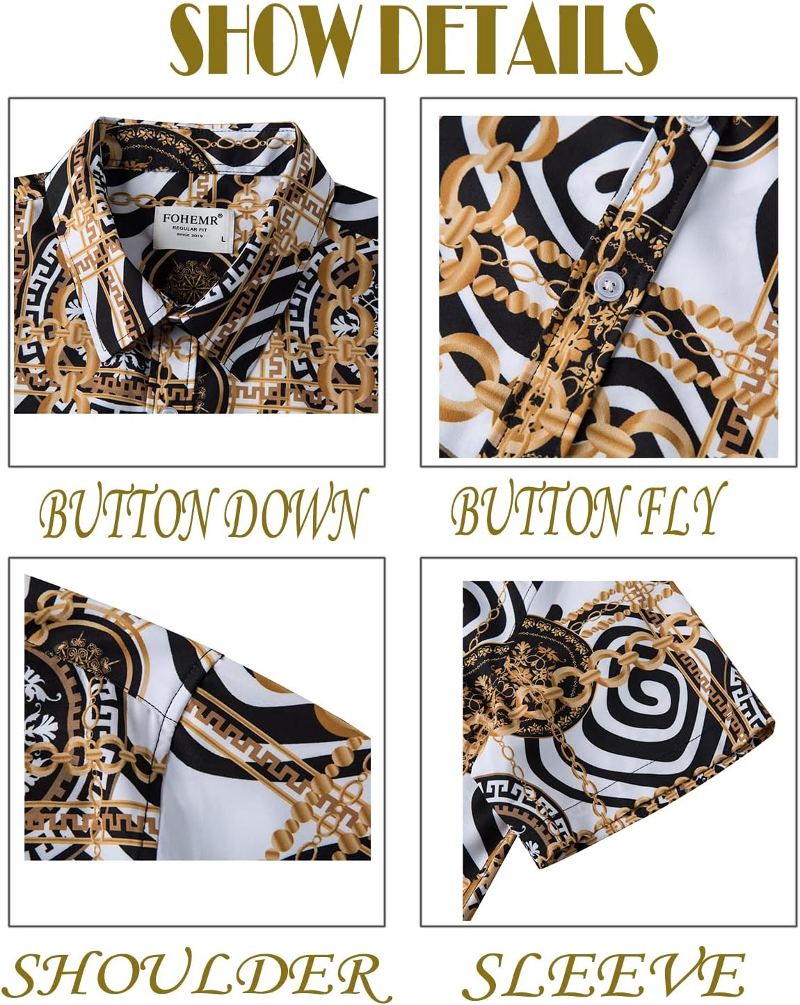 Mens Luxury Outfit Set Black Gold Shirts And Shorts 2 Piece Tracksuit Set Baroque Button Down Suit with Bucket Hats - Image 3