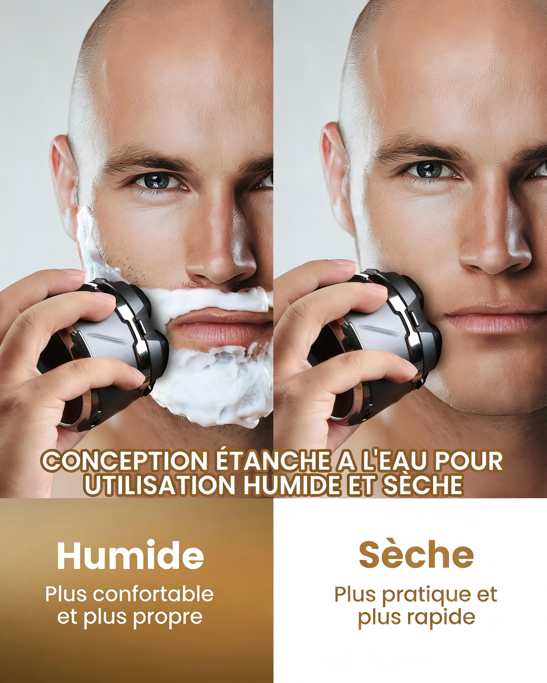 Rasoir Tête Chauve Homme, Version 2026 Améliorée 6D Rasoir Électrique à Crâne, IPX8 Étanche Wet & Dry, Sans Fil Type-C avec Écran LED