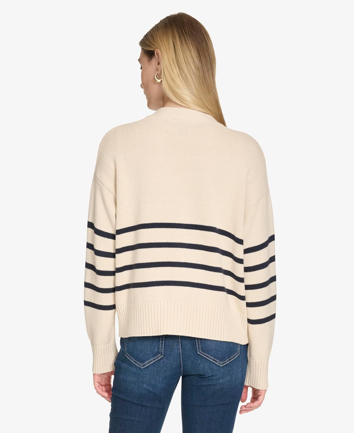 Nautica Women's Long Sleeve V-Neck Striped Cardigan