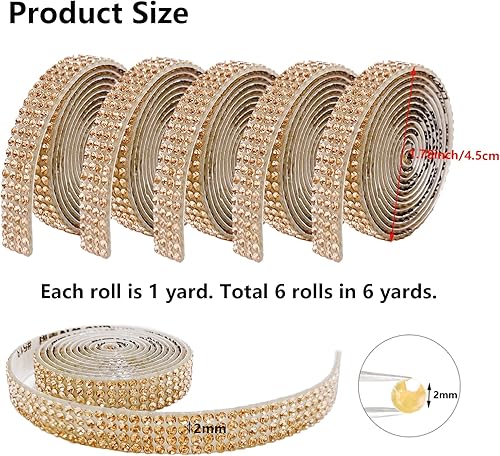 Miniatura 2 de 6 rollos de cinta autoadhesiva con diamantes de imitación de diamantes de imitación, cinta adhesiva para manualidades con diamantes de imitación de